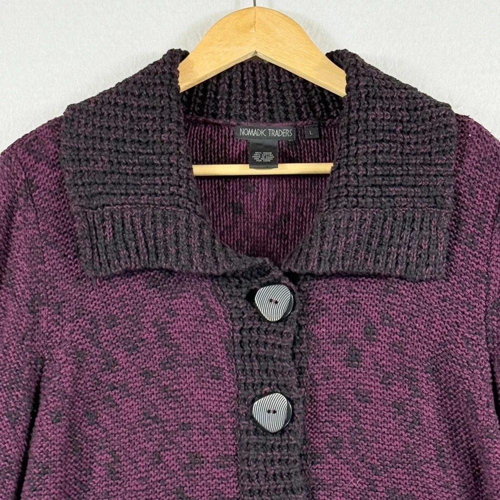 Nomadic Traders Cardigan Womens Large Purple Black Chunky Knit Boho Whimsigoth
